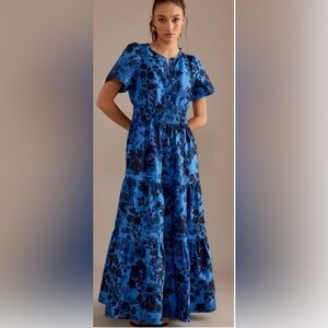 Anthropologie Blue Floral Maxi Dress